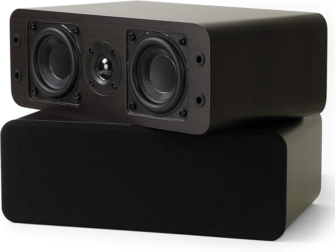 Micca OoO Passive Slim Bookshelf Speakers with 3-Inch Woofers and Silk Tweeter, Thin Design Under 4" Wide, for Desktop Stereo or Home Theater Surround Sound, Wall Mountable, Pair, Dark Walnut