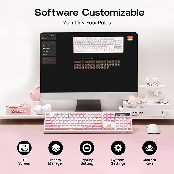 EPOMAKER TH108 PRO Full Size Mechanical Keyboard with Screen & Knob, Wireless Gaming Keyboard with 10000mAh, Creamy Gasket, Hot Swap, Custom Driver, RGB Backlight, NKRO (Pink, Creamy Jade)