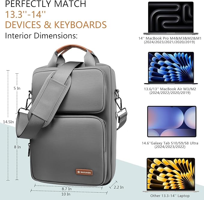 13.3-14 Inch Laptop Sleeve Bag, Laptop Bag for 14'' MacBook Pro M4 2024,14'' MacBook Pro M3&M2&M1 2023/2021, 13.6/13'' New MacBook Air M3/M2 2024/2022,Tab S8 Ultra 14.6",with Shoulder Strap(Gray)