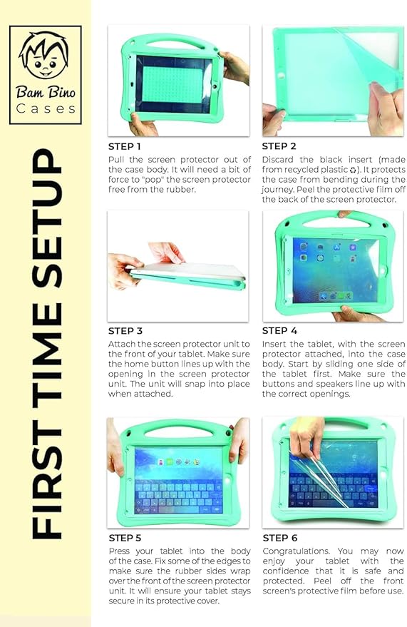 Bam Bino Space Suit iPad 9th Generation Case Kids, iPad 8th/7th/10.2 inch iPad Case for Kids | Lightweight Cover with Screen Protector, Handle, Stand, Shoulder Strap, Pencil Holder (Mint Green)