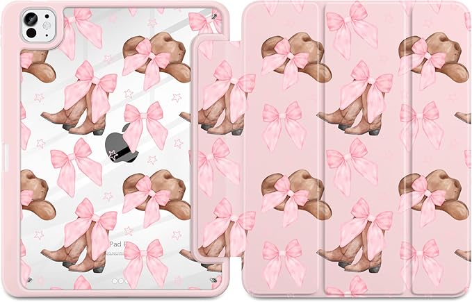 TWOLSKOO Case for iPad Pro 11-inch (M5 2025 / M4 2024), Clear Acrylic Back with TPU Bumper, Pencil Holder, Trifold Stand, Auto Sleep/Wake, Cowboy Hats