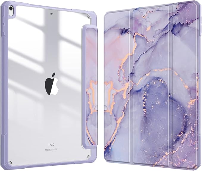 Fintie Hybrid Slim Case for iPad Air 3rd Generation 10.5" 2019 / iPad Pro 10.5 Inch 2017 - [Built-in Pencil Holder] Shockproof Cover with Clear Transparent Back Shell (Lilac Marble)