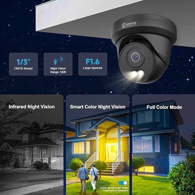 Anpviz 6MP PoE IP Camera Black, 3K Full Metal Turret Security IP Camera Outdoor Wired, Smart Dual Light Color Night Vision, AI Human Vehicle Detection, Built-in Mic, NDAA, IPC-D3B63B-S (U Series)