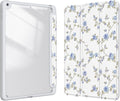 Case for iPad 9th / 8th / 7th Generation (2021/2020/2019) 10.2 inch, Case with Pencil Holder, Stand Clear Back Cover Cute Cool Design for Women Girls, Auto Sleep/Wake, Blue Rose