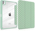 Case for iPad Pro 11 Inch (M5 2025 M4 2024) – [Built-in Pencil Holder], Shockproof & Stylish, Clear Hard Back + Soft TPU Edge, Magnetic Trifold Stand, Auto Wake/Sleep, Green White dot