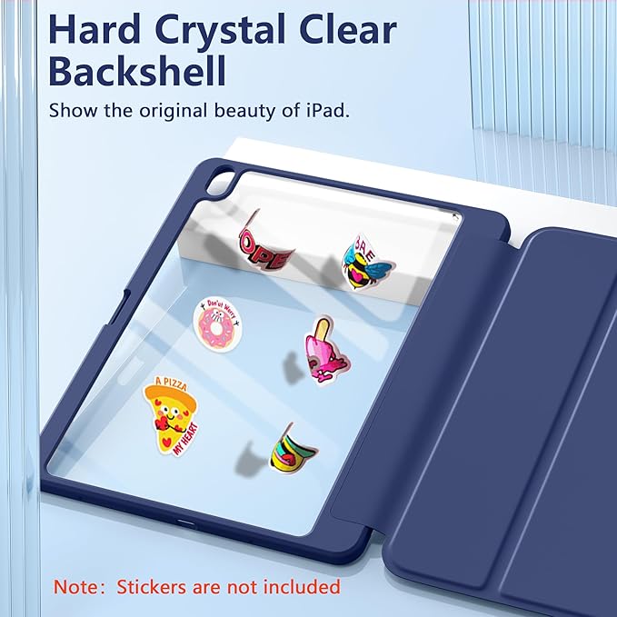 Wenlaty for iPad Air 13 Inch Case M4/M3/M2 (2026/2025/2024) with Pencil Holder, Slim Trifold Stand Protective Cover for iPad Air 13 Case with Clear Transparent Back, Auto Wake/Sleep -Sea Blue