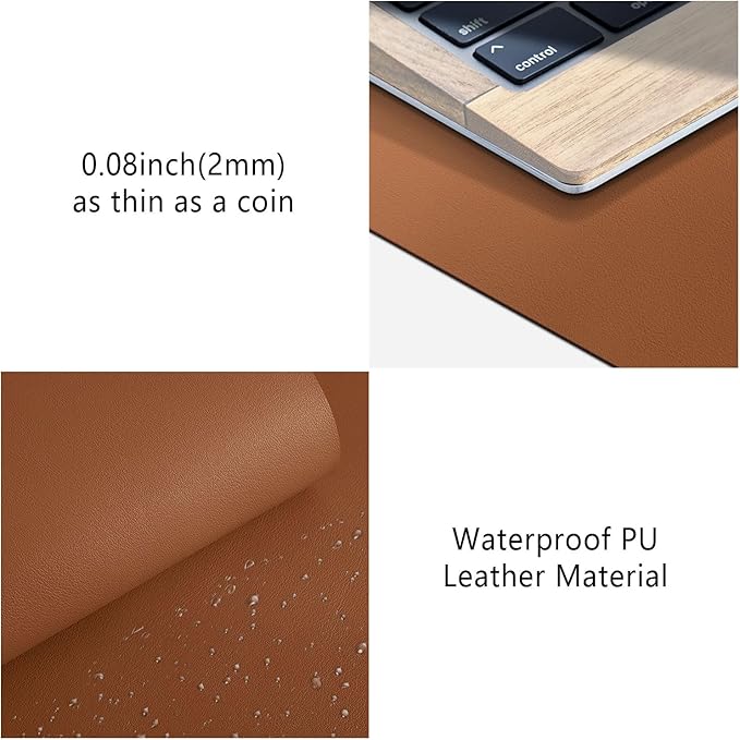 Roslim Leather Desk Pad Protector, Mouse Pad, Non-Slip Computer Mat for Desk, PU Leather Office Desk Mat for Home & Office, Waterproof Laptop Desk Blotter for Keyboard and Mouse, Brown (17''X48'')