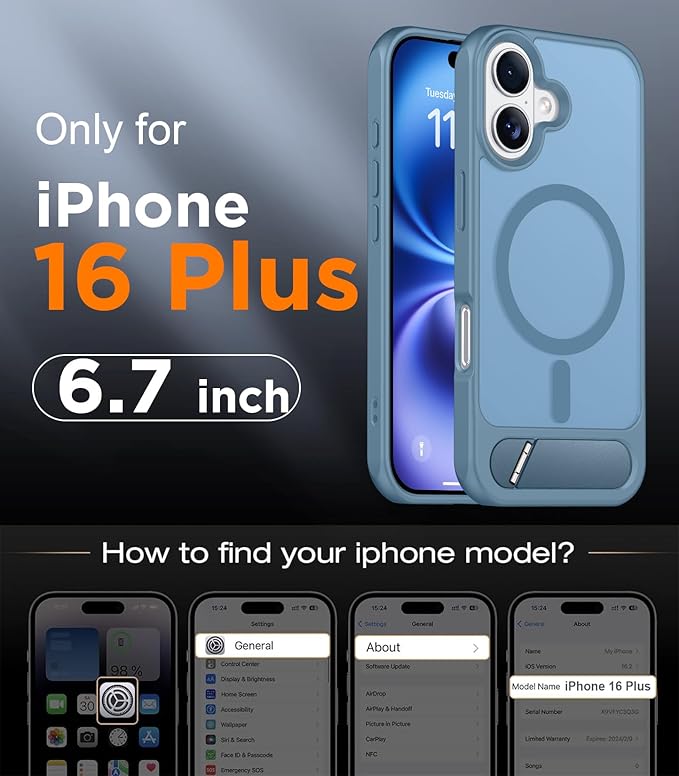Magnetic Compatible with iPhone 16 Plus Case, [Built-in Invisible Kickstand][Compatible with MagSafe][Military Grade Shockproof] Slim Translucent Matte Phone Case for iPhone 16 Plus 6.7"