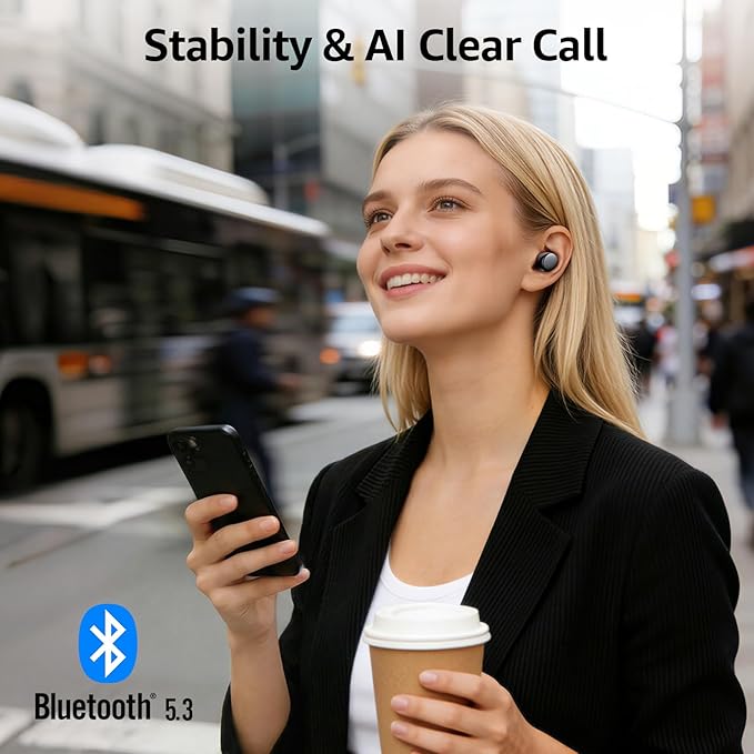 TOZO T6 Wireless Earbuds, Bluetooth Ear Buds, Stereo Sound in Ear Headphones, 50 Hours Playtime, AI Clear Call, Wireless Charging Case, APP Customizable EQs, IPX8 Waterproof Earphones