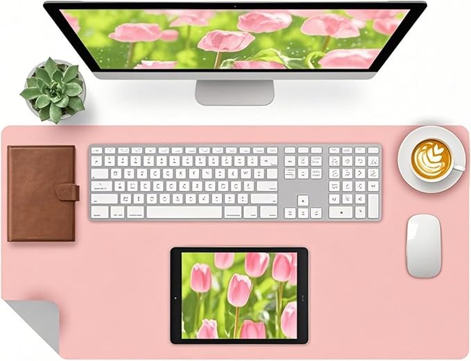 Bloss Pink Leather Desk Mat Protector,Office Desks Mats,Laptop Waterproof Desk Pads,Desks Protector Mats,Cute Computer Mouse Mats,Dual-Side Writing Pads for Office/Home.31.5"x 15.7"