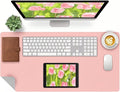 Bloss Pink Leather Desk Mat Protector,Office Desks Mats,Laptop Waterproof Desk Pads,Desks Protector Mats,Cute Computer Mouse Mats,Dual-Side Writing Pads for Office/Home.31.5"x 15.7"