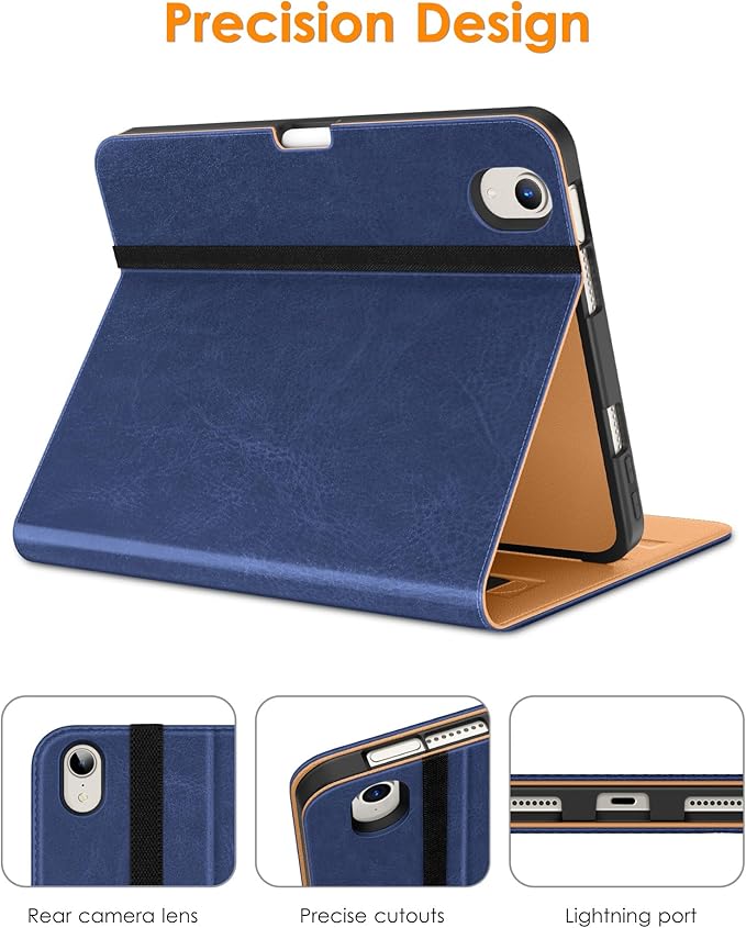 DTTO for iPad mini 7th (A17 Pro) 2024/iPad Mini 6th Generation Case 2021 8.3 Inch, Premium Leather Business Folio Stand Cover for Mini 7/6 with Pencil Holder-Multiple Viewing Angles, Navy Blue