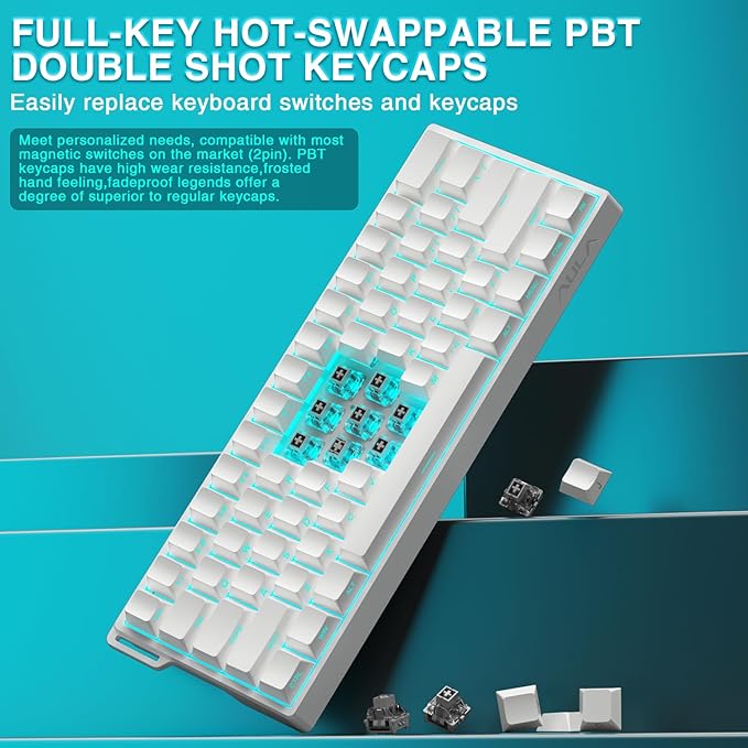 Aula WIN60 HE - 60% Mechanical Gaming Keyboard Wired, Hall Effect Magnetic Switch Hot Swappable, Adjustable Actuation RT Mode, 8000 Hz Polling Rate, RGB Keyboard 60 Percent Compact Design for PC