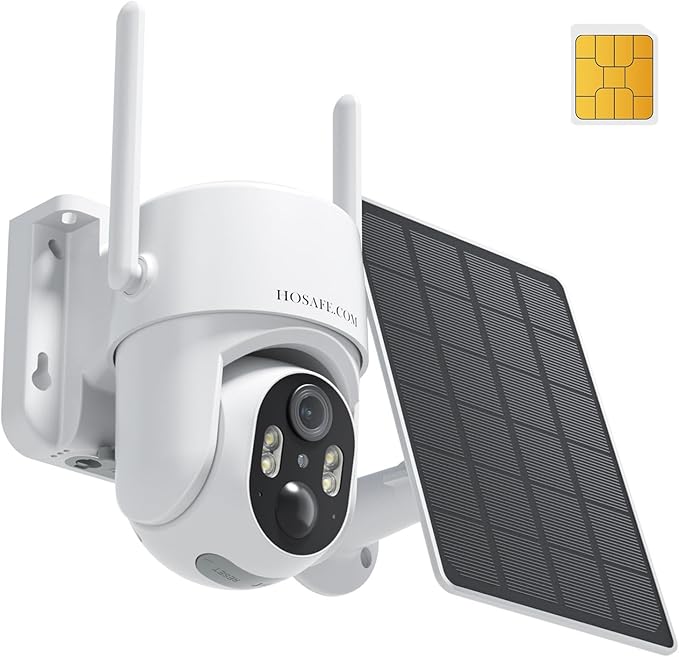 HOSAFE.COM 4G LTE Cellular Security Camera No Internet Needed,2K Solar No WiFi Security Camera Outdoor Wireless with SIM Card Jobsite, 360 Live View, Motion Detection, Free Cloud Storage(Need Apply)