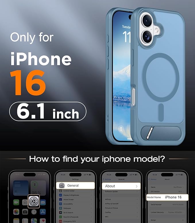 Magnetic Compatible with iPhone 16 Case, [Built-in Invisible Kickstand][Compatible with MagSafe][Military Grade Shockproof] Slim Translucent Matte Phone Case for iPhone 16 6.1"