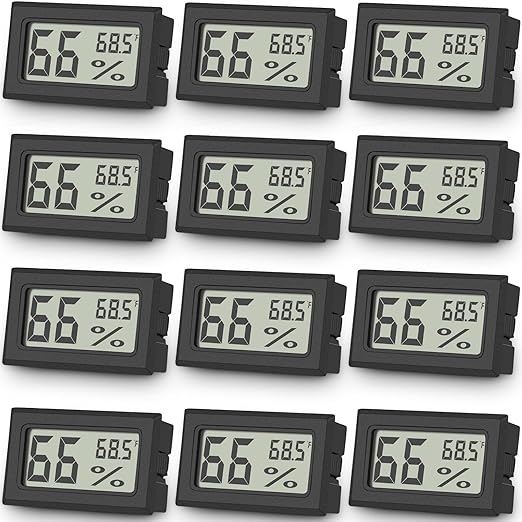 Vaikby 12-Pack Mini Digital Thermometer Hygrometer, Indoor Humidity Monitor, Temperature Humidity Gauge Meter with Fahrenheit (℉) for Bedroom, Greenhouse, Garden, Cellar, Closet, Fridge