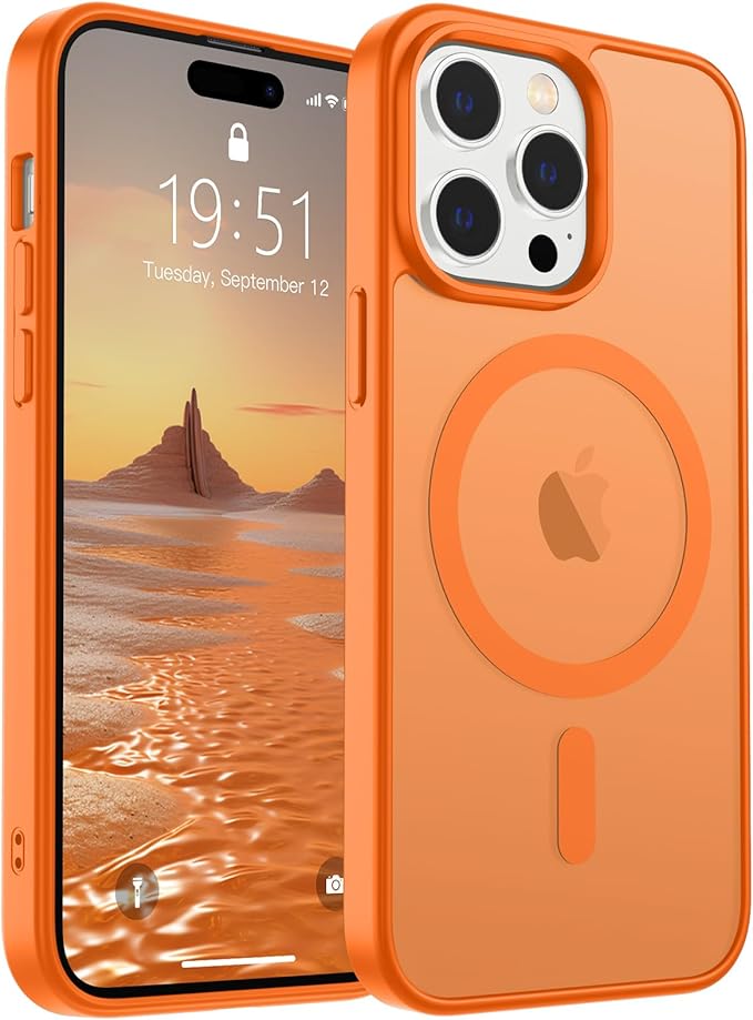 SUPFINE Magnetic for iPhone 14 Pro Max Case (Compatible with MagSafe) (Military Grade Drop Protection) Translucent Matte Shockproof Phone Cover,Starry Orange