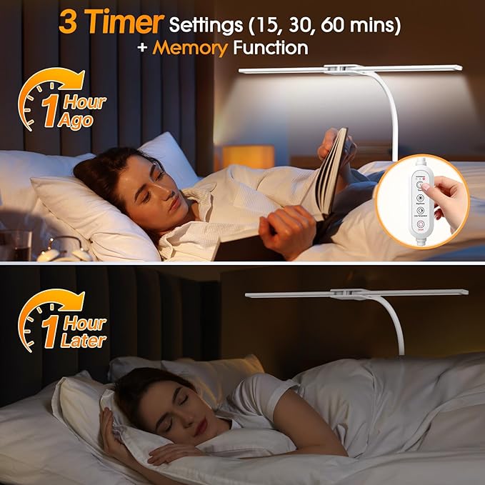 Syrinx LED Desk Lamp, Dual Head Desk Light with Clamp, 50 Lighting Modes Eye-Caring Table Lamp, Flexible Gooseneck Task Light with Motion Sensor, Wired Control, Timer & Memory Function for Home Office