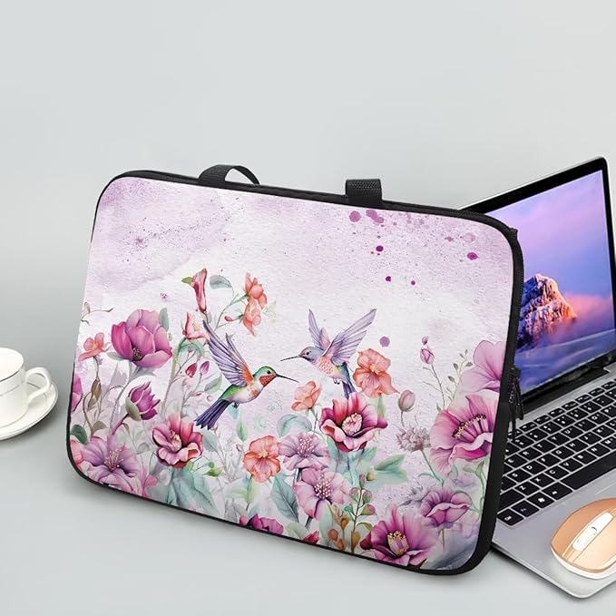 13 Inch Laptop Sleeve, Laptop Cover Computer Bag Tablet Carrying Case with Handle, Hummingbirds Floral Water-Repellent Tote Bags Notebook Sleeves Handbag Messenger Briefcase