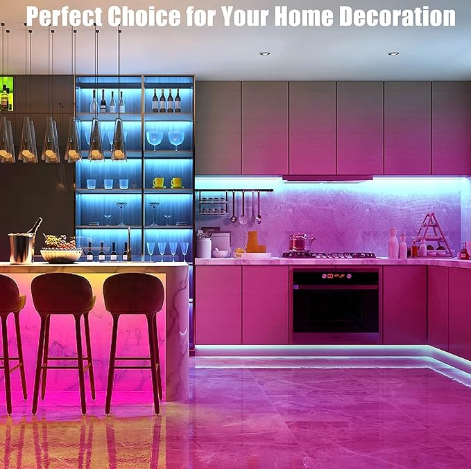 Keepsmile 50ft Led Lights for Bedroom, Bluetooth Smart APP Control RGB Color Changing Led Strip Lights with Remote Control and Power Adapter Led Lights for Room Kitchen Party Home Decoration