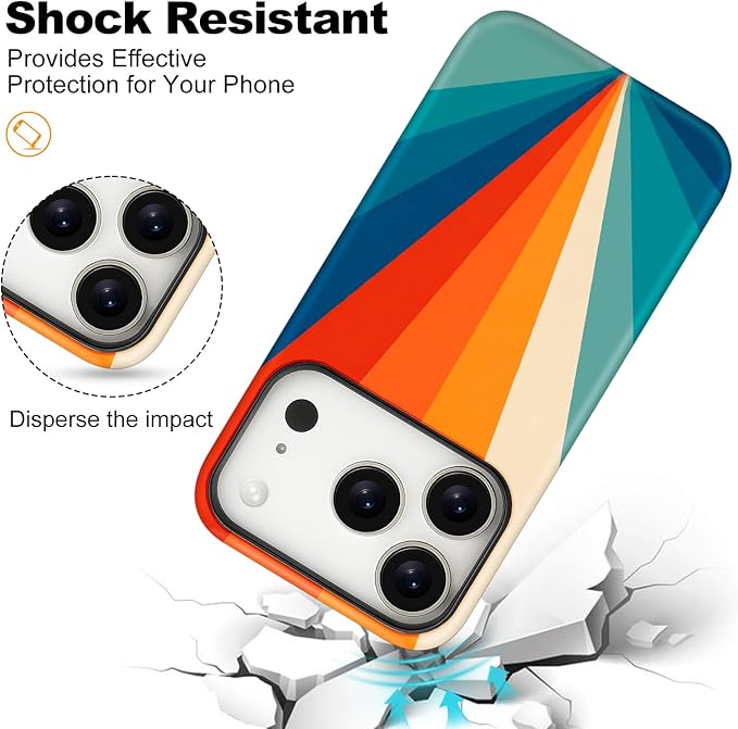 Magnetic for iPhone 17 Pro Case Cute Stripes Phone Case, Shockproof Slim TPU and Hard PC Protective Phone Cover Compatible with MagSafe Designed for Women Girls,Retro Diffuse