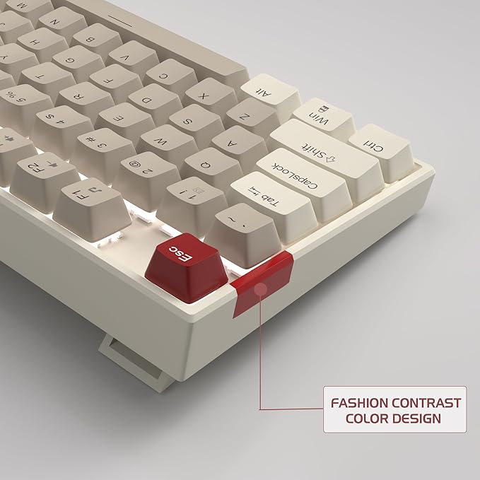 MageGee 75% Mechanical Gaming Keyboard, Brown Switch, LED White Backlit, 87 Keys Compact TKL Wired Computer Keyboards for Windows Laptop PC Gamer - Retro Grey/White