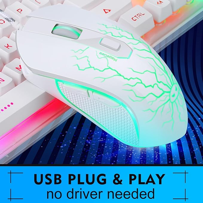Gaming Keyboard and Mouse Combo, K1 RGB LED Backlit Keyboard with 104 Key for PC/Laptop(White)