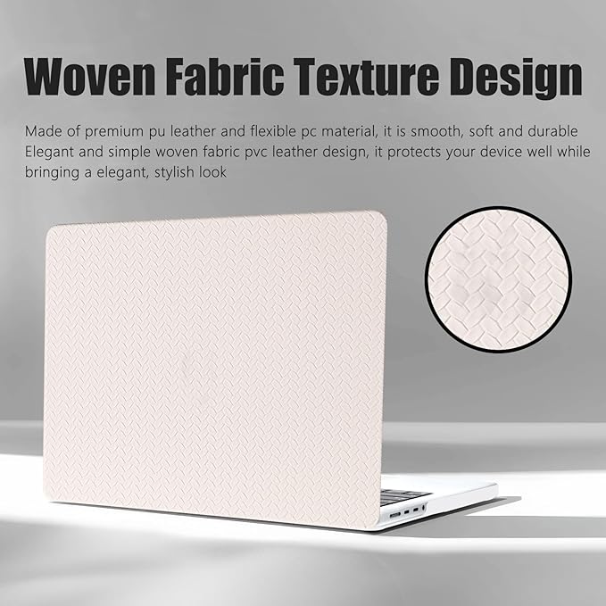 DTangLsm for MacBook Air 15 inch Case 2026 M5, 2025 2024 2023 A3448 M4 A3241 M3 A3114 M2 A2941, Woven Textured Leather Hard Shell Cover for Mac Book Air 15 Case+Keyboard Skin, Has Logo Cutout, Beige