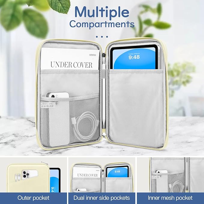 Dadanism 9-11" Tablet Sleeve Bag Carrying Case for iPad (A16) 11th Gen 11", iPad 10th Gen 10.9" Air 5/4, iPad Air M4/Pro 11", iPad 9/8/7th, Galaxy Tab A11+ Plus 11", Remarkable 2 10.3", Beige