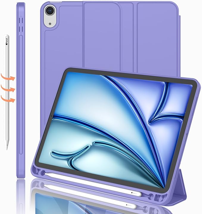 iMieet iPad Air 11 Inch Case M4/M3/M2(2026/2025/2024), iPad Air 5th/4th Generation Case 2022/2020 10.9 Inch with Pencil Holder,Trifold Stand Smart Case with Soft TPU Back(Slate Blue)