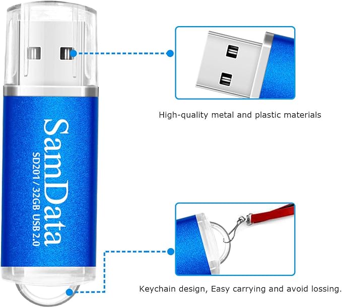 SamData 3 Pack 32GB USB Flash Drives USB 2.0 Thumb Drives Memory Stick Jump Drive Zip Drive, 3 Colors: Black Blue Green