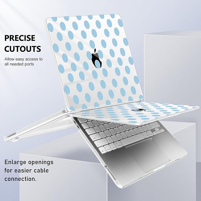 Case for 2026 MacBook Neo 13-inch Laptop with Liquid Retina Display, Release Model A3404, Sturdy Plastic Hard Shell Case + Keyboard Cover + Trackpad Film + Dust Plug, Blue Polka Dots