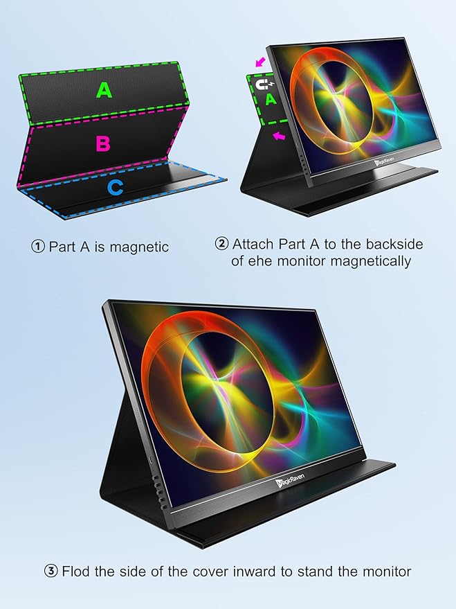 MAGICRAVEN 4K Portable Monitor, 16" 3840x2400 IPS Laptop Screen, 1500:1, 400 Nits Screen USB C HDMI Computer Gaming Display with Speakers & Smart Cover, Travel Monitor for PC Phone PS5/4 Xbox Switch