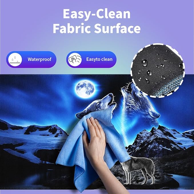 Large Gaming Mouse Pad (31.5" x 15.8") - Wolves Howling at The Moon Grey Wolf Bright Moonlight Great Snowy Mountain, Extra XXL Extended Office Accessories, Premium Stitched Anti-Slip Desk Mat