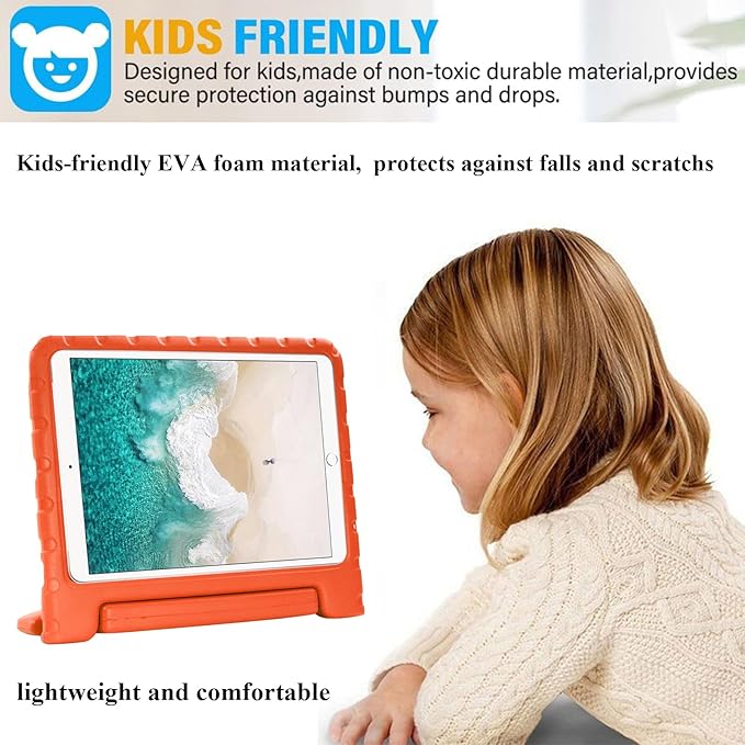 Kids Case for iPad 9th/8th/7th Generation 10.2" & iPad Air 3 10.5" (Air 3rd Gen) & iPad Pro 10.5 2017 with Rotating Handle/Stand Kickstand Soft Cover for iPad 10.2 inch 2021/2020/2019,Orange
