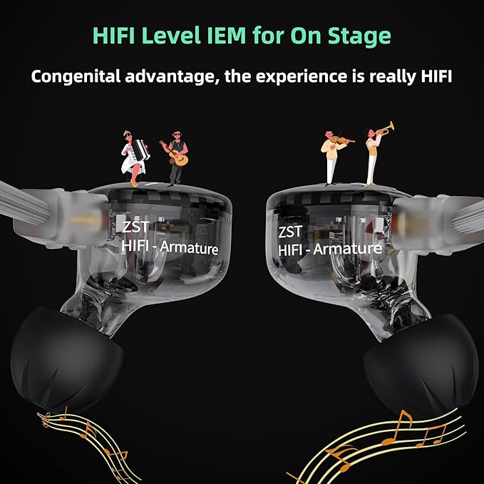 YINYOO KZ-ZST Hybrid Banlance Armature with Dynamic in-Ear Earphone 1BA+1DD HiFi Headset Wired Earbuds IEM Headphones Gaming Earbuds (Black-zst with Microphone)