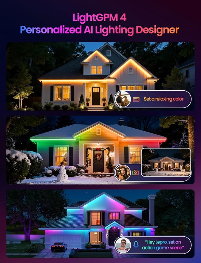 Lepro SW1 AI Smart Outdoor LED Strip Lights - 32.8ft IP65 Waterproof RGBCW Light Strips, 2700K-5700K Tunable Warm White, APP Control(No Remote), 2.4G Wi-Fi Lights for Holiday Decor, House, Porch, Eave