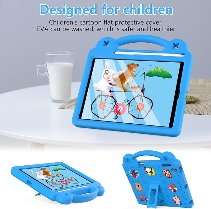 AKABEILA Compatible with Apple iPad Air 1 2013/Air 2 2014/Pro 9.7(2016)/iPad 9.7(2017/2018) Tablet Case, Kids Shockproof Protective Case with Stand Handle & Pen Tray for Girl Kid Gift Sky Blue