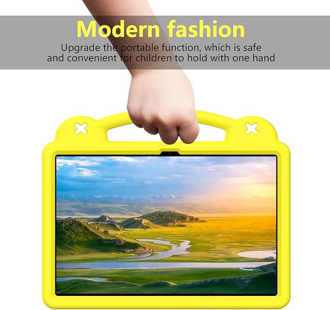 AKABEILA Compatible with Samsung Galaxy Tab S10 FE+ 13.1 inch 2025 Tablet Case, Kids Friendly Universal Lightweight Shockproof Protective Case with Shoulder Strap & Stand Handle Yellow