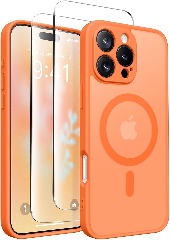 CAPRARO Magnetic Compatible with iPhone 16 Pro Max Case, Upgraded [Full Camera Protection] [Compatible with MagSafe] Protective Translucent Matte Women Phone Case Cover, Orange Yellow