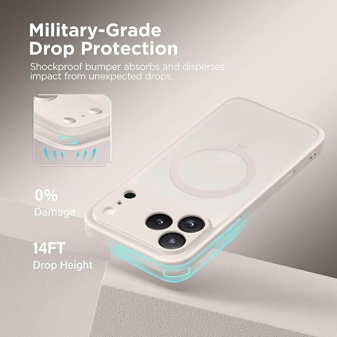 CAPRARO Magnetic for iPhone 17 Pro Case, Upgraded [Full Camera Protection] [Compatible with MagSafe] Protective Translucent Matte Women Girl Phone Case Cover, Stone