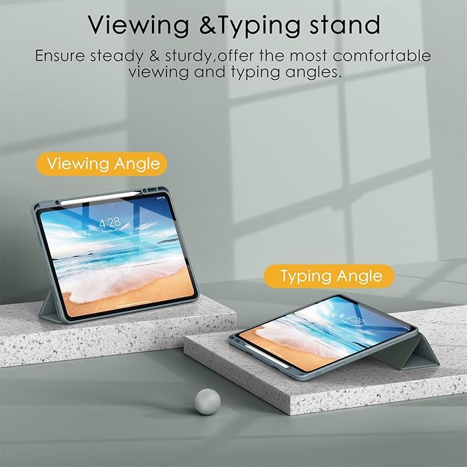 Soke Case for iPad Pro 12.9 Inch (6th/5th/4th/3rd Generation, 2022/2021/2020/2018) - Pencil Holder + Auto Sleep/Wake + Camera Protection, Transparent Shockproof Back Cover, Gray