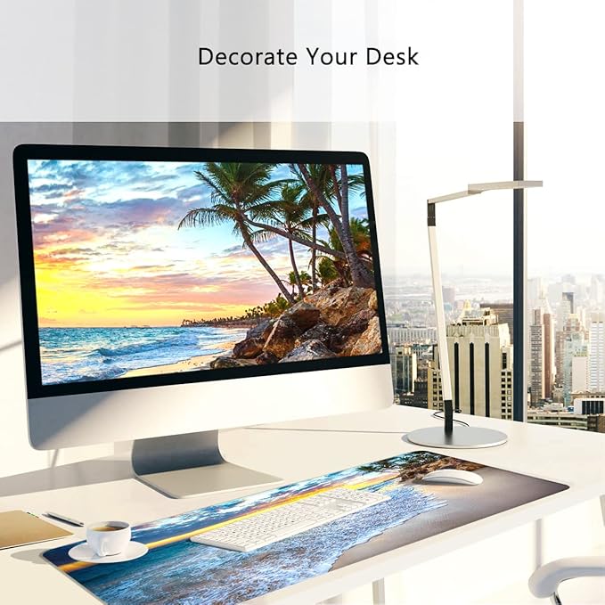XXL Gaming Mouse Pad - Extended Size, Beach Ocean Design, Suitable for Work & Gaming