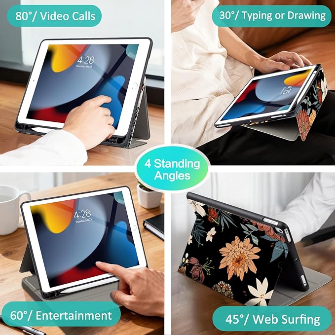 ipad 10.2 Case for iPad 9th/8th/7th Generation case with Pencil Holder, ipad pro 10.5 case, iPad Air 3rd Generation Cases Multi-Angle View Adjustbale Stand Auto Wake/Sleep Boho Floral