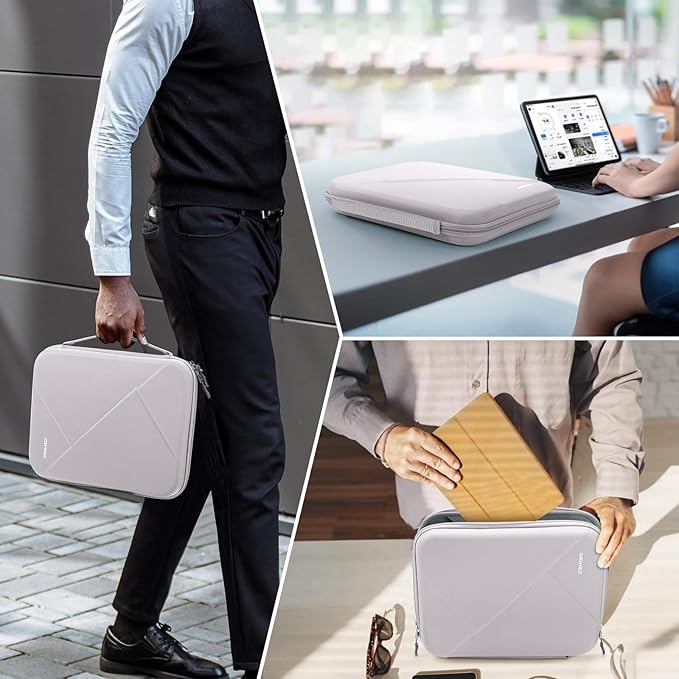 MoKo 13 inch Tablet Sleeve Bag for 13 inch iPad Air M4 2026, iPad Pro 13 M5/M4/Air M3/M2, iPadPro 12.9, Galaxy Tab S8+/S9+ 12.4, Hard Shell EVA iPad Bag with Storage and Padded Handle, Gray White