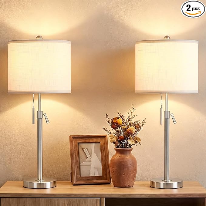 Qingmiao Table Lamps Set of 2, 22" to 30" Adjustable Nightstand Lamps for Bedroom, Dimmable End Table Lamps for Living Room Console Entry Farmhouse Home Decor, New House Warming Gifts