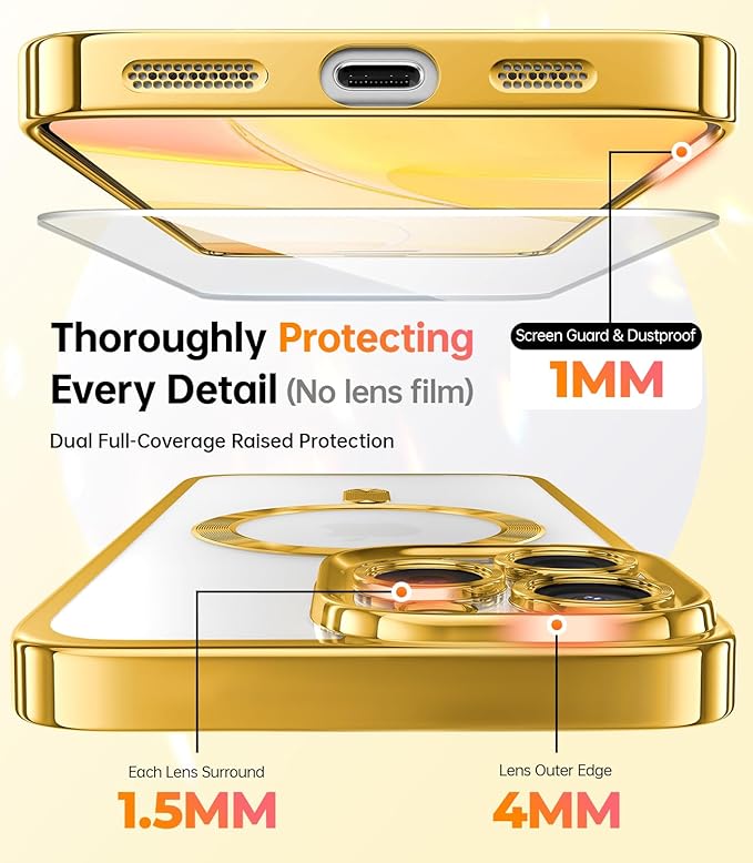 Meifigno Designed for iPhone 16 Pro Max Case 6.9", [Glitter Card & Wrist Strap] [Compatible with MagSafe] [2X Screen Protectors] Surround Lens Protection Designed for 16 ProMax Case, Gold Titanium