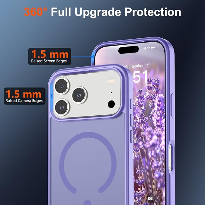 SUPFINE Magnetic for iPhone 17 Pro Max Case (Compatible with MagSafe)(Military Grade Drop Protection) Translucent Matte Shockproof with Anti-Fingerprint Phone Cover,Purple