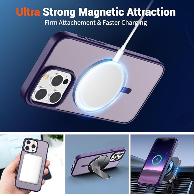 SUPFINE Magnetic for iPhone 12 Pro Max Case (Compatible with MagSafe) (Military Grade Drop Protection) Translucent Matte Shockproof with Anti-Fingerprint Phone Cover,Dark Purple