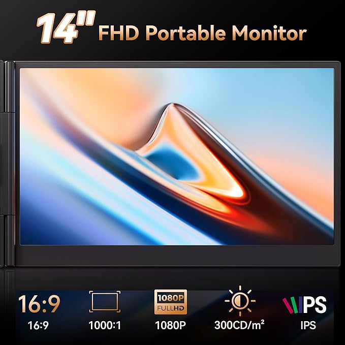 BOSII Laptop Screen Extender Portable - Ultra-Thin 14" FHD Dual Extended Monitor Display Travel Work for 14-17" Laptops Compatible with Windows/Mac